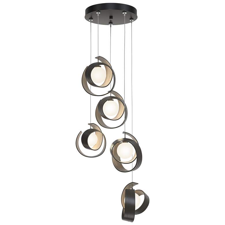 Image 1 Riza 19.1" Wide 5-Light Dark Smoke Pendant With Opal Glass Shade