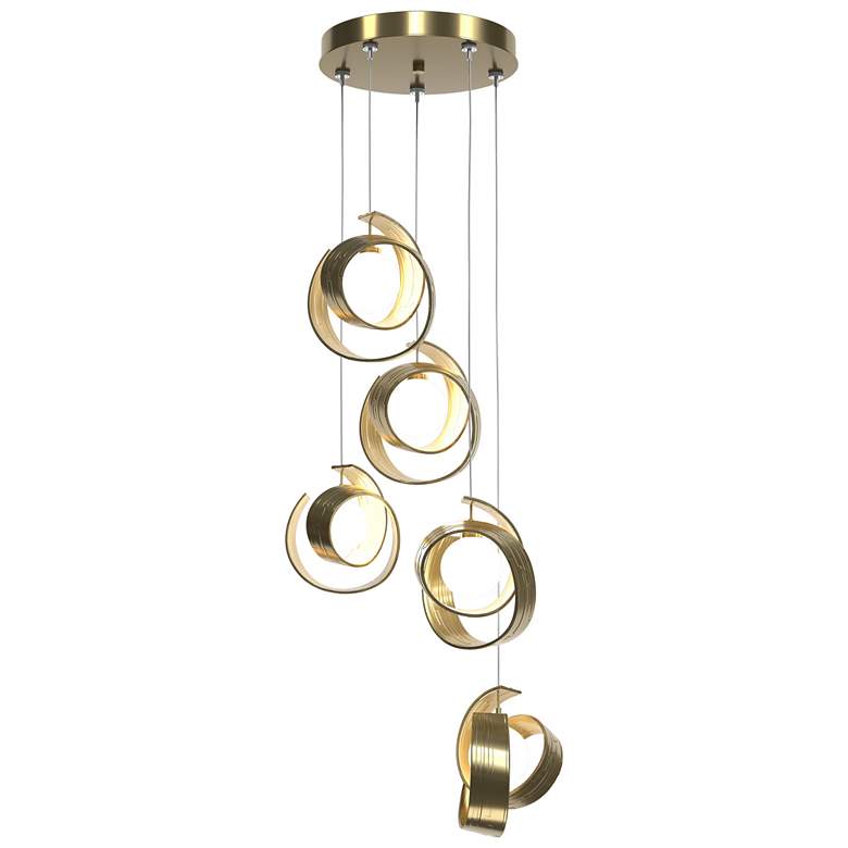 Image 1 Riza 19.1" Wide 5-Light Modern Brass Pendant With Opal Glass Shade