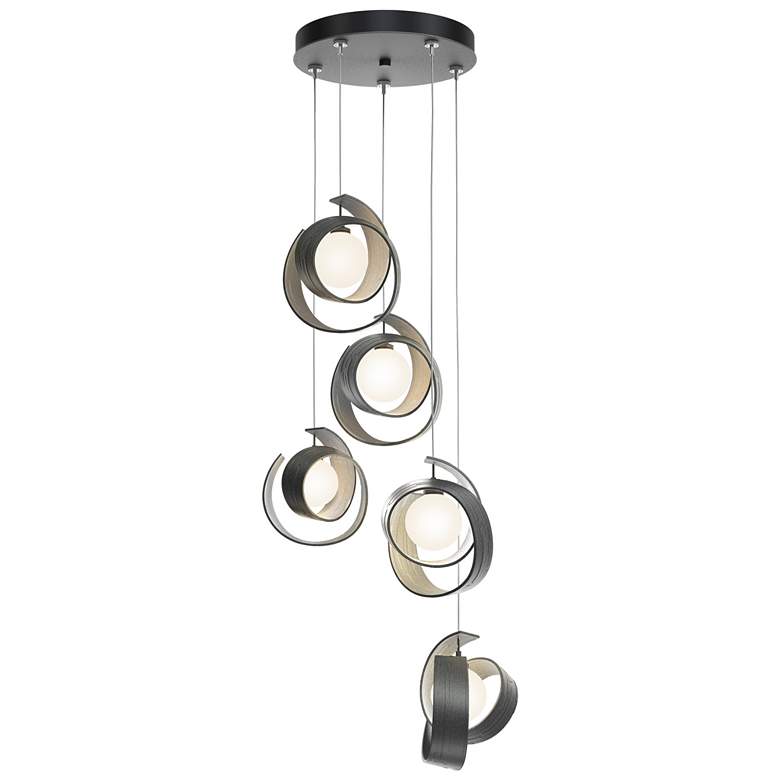 Image 1 Riza 19.1" Wide 5-Light Natural Iron Pendant With Opal Glass Shade