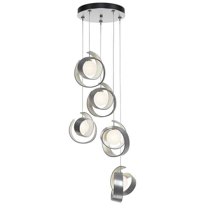 Image 1 Riza 19.1" Wide 5-Light Vintage Platinum Pendant With Opal Glass Shade