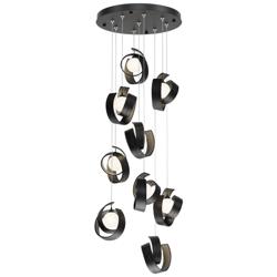 Riza 21.1&quot; Wide 9-Light Black Pendant With Opal Glass Shade