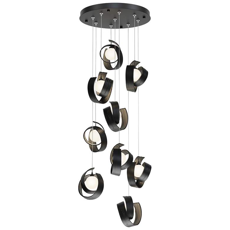 Image 1 Riza 21.1" Wide 9-Light Black Pendant With Opal Glass Shade