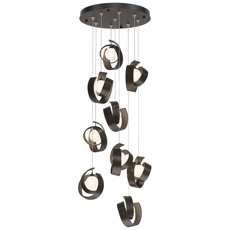 Image 1 Riza 21.1 inch Wide 9-Light Bronze Pendant With Opal Glass Shade
