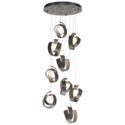 Riza 21.1" Wide 9-Light Dark Smoke Pendant With Opal Glass Shade