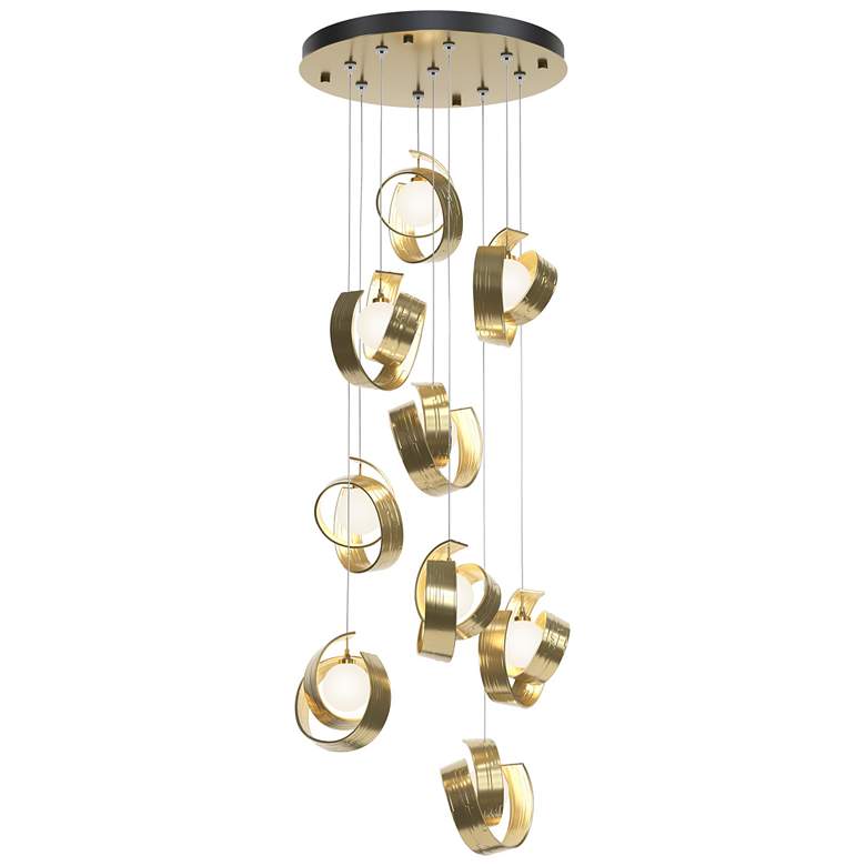 Image 1 Riza 21.1" Wide 9-Light Modern Brass Pendant With Opal Glass Shade