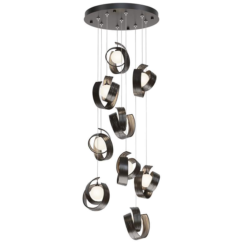 Image 1 Riza 21.1" Wide 9-Light Oil Rubbed Bronze Pendant With Opal Glass Shad