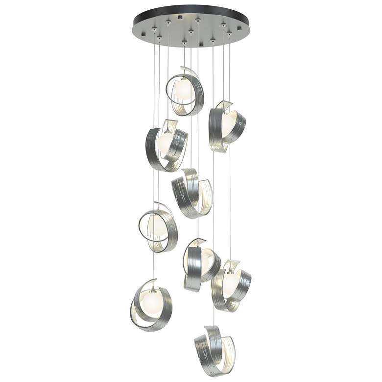 Image 1 Riza 21.1" Wide 9-Light Vintage Platinum Pendant With Opal Glass Shade