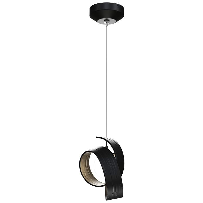Image 1 Riza 9.1" Wide Black Low Voltage Standard Mini Pendant w/ Opal Glass S
