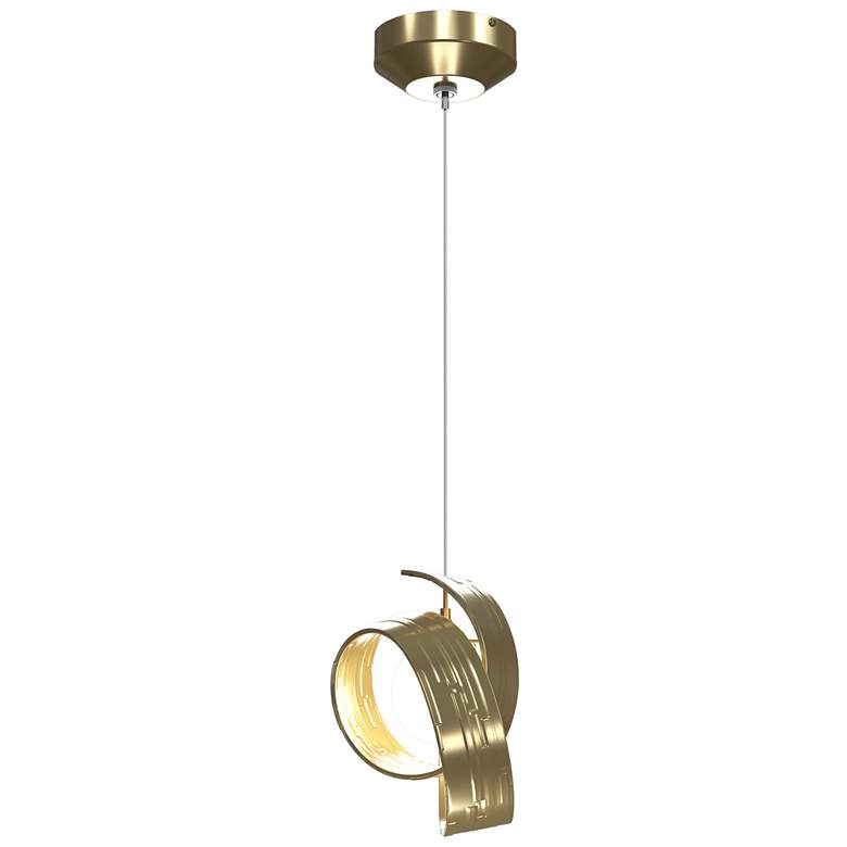 Image 1 Riza 9.1" Wide Modern Brass Low Voltage Standard Mini Pendant w/ Opal