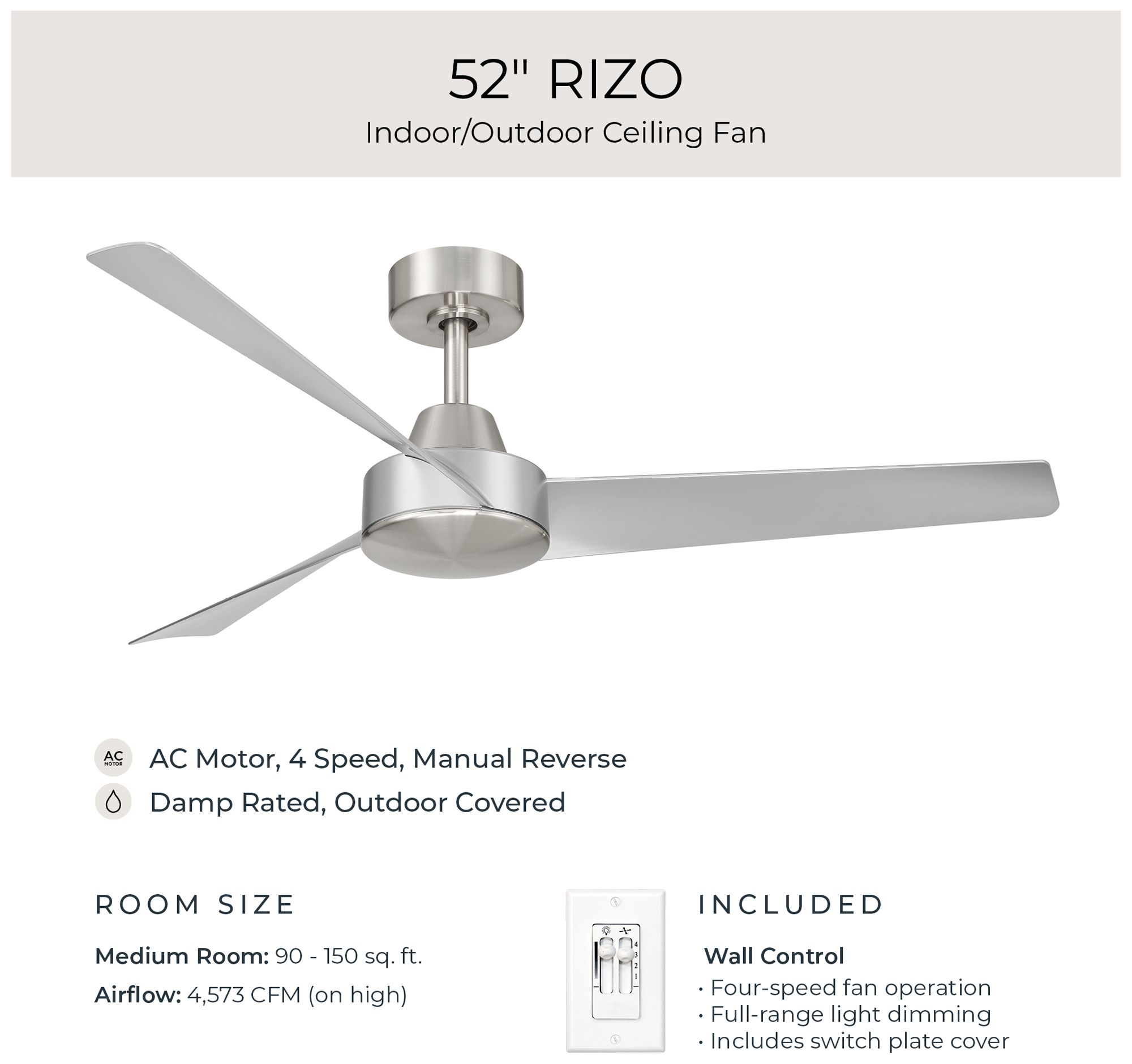 Image 6 Rizo Collection 52-in. Three Blade Modern Ceiling Fan more views