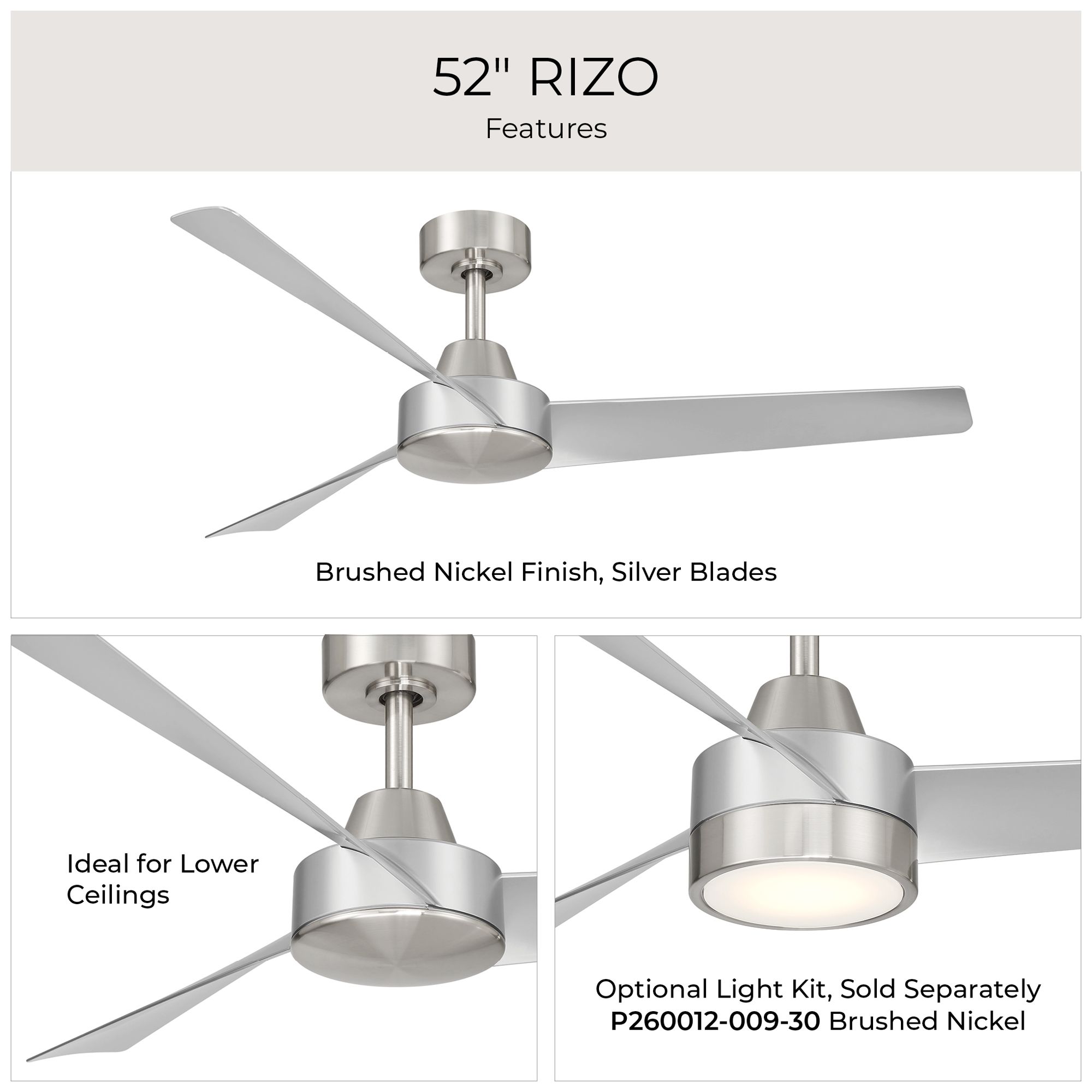 Image 7 Rizo Collection 52-in. Three Blade Modern Ceiling Fan more views
