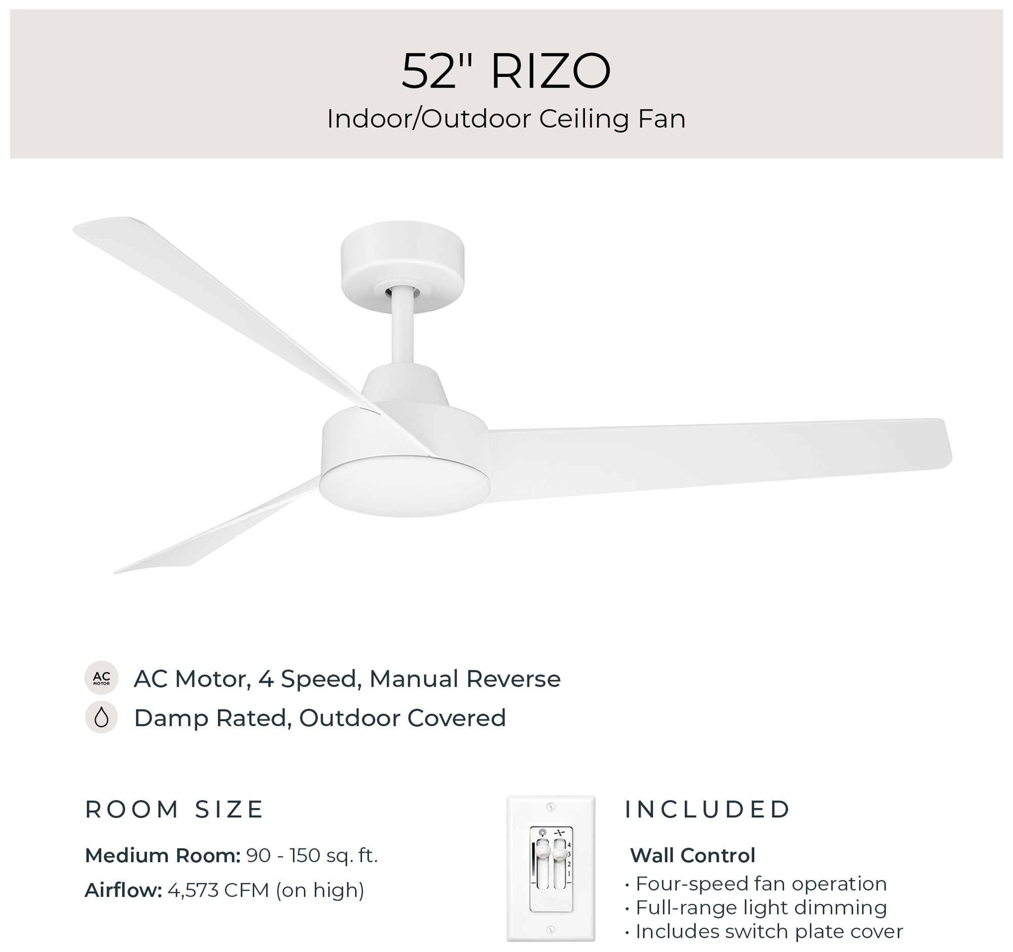 Image 6 Rizo Collection 52-in. Three Blade Modern Ceiling Fan more views