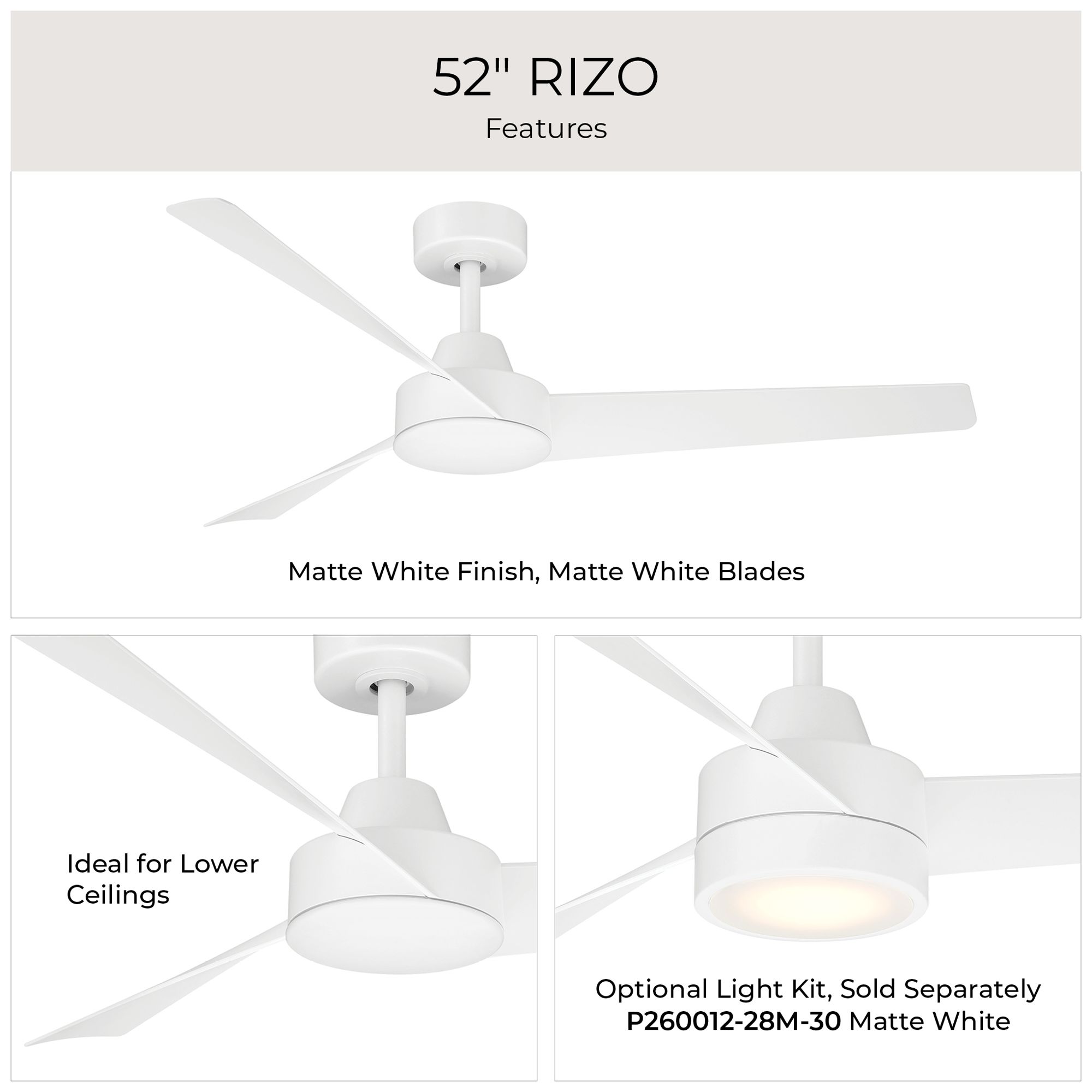Image 7 Rizo Collection 52-in. Three Blade Modern Ceiling Fan more views