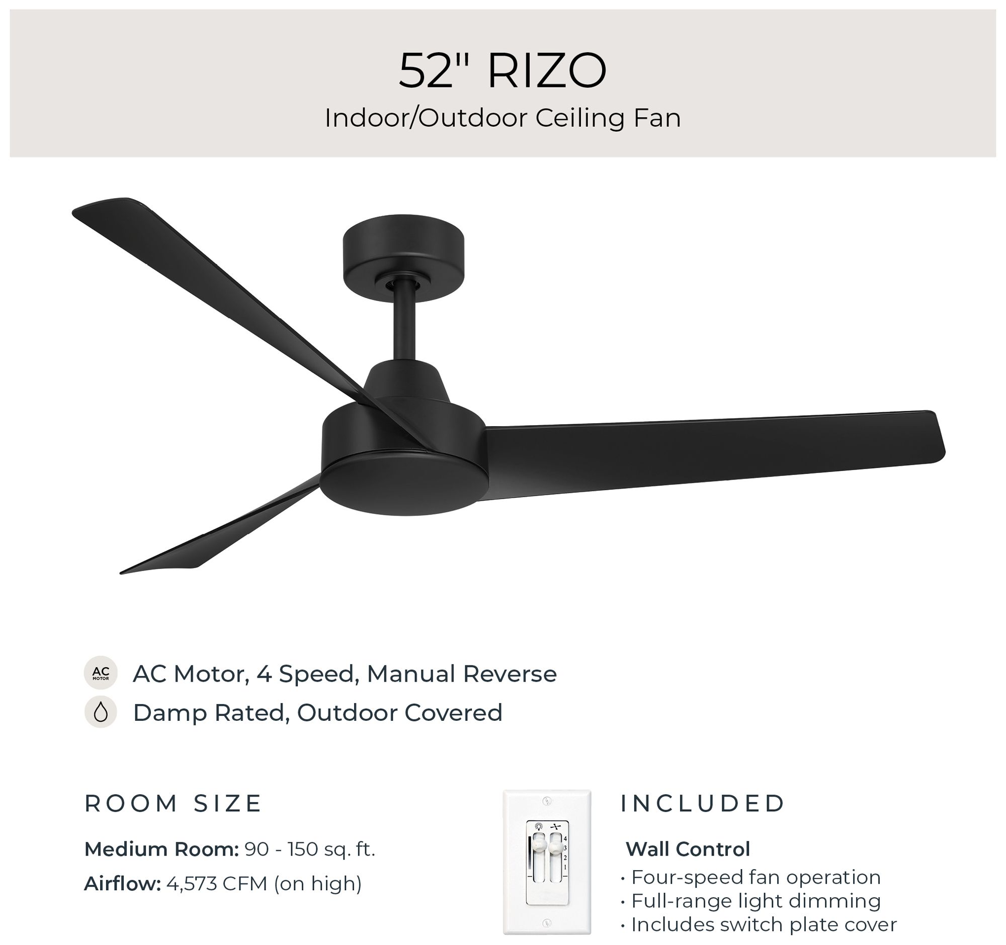 Image 6 Rizo Collection 52-in. Three Blade Modern Ceiling Fan more views