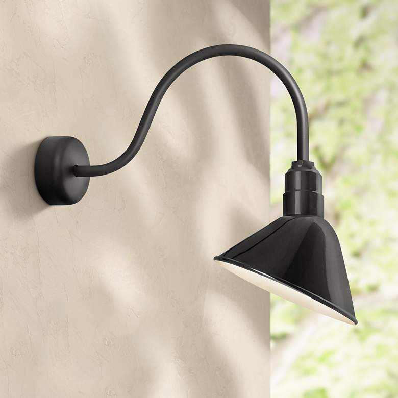 Image 1 RLM Angle Reflector 23" High Black Outdoor Wall Light