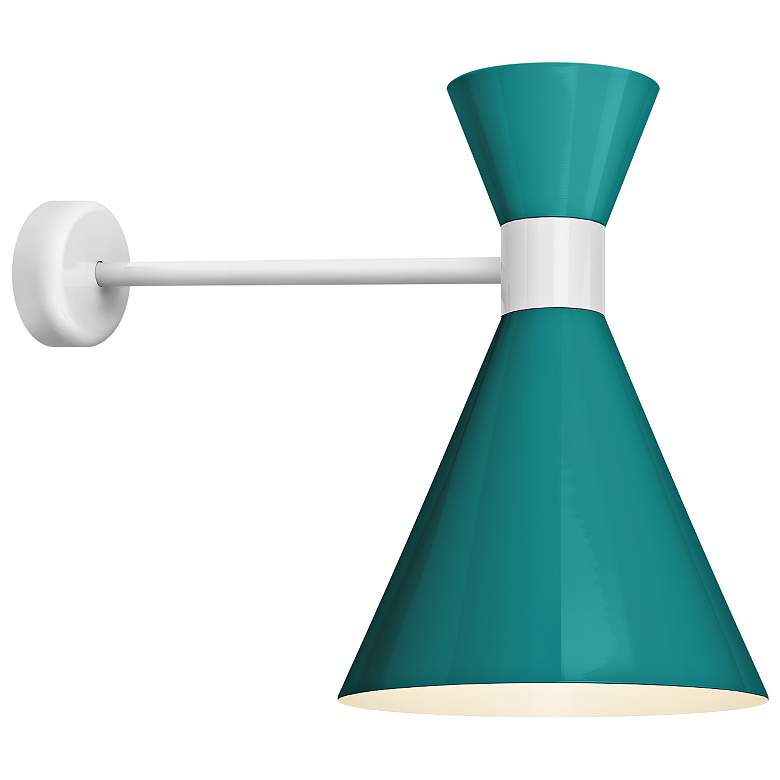 Image 1 RLM Mid-Century 18 inch High White and Teal Outdoor Wall Light