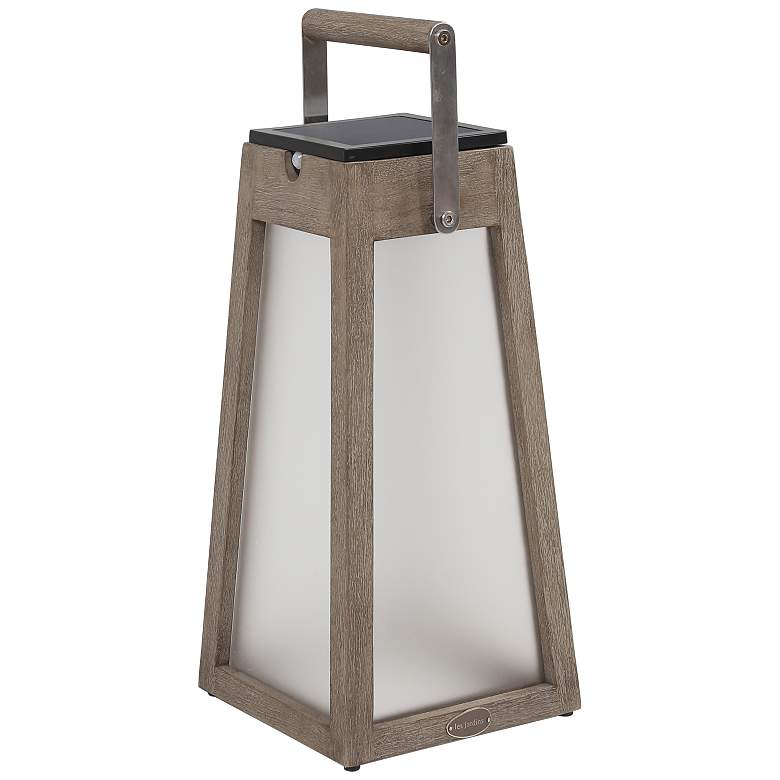 Image 1 Roam 15" High Weathered Teak Wood LED Solar Outdoor Lantern