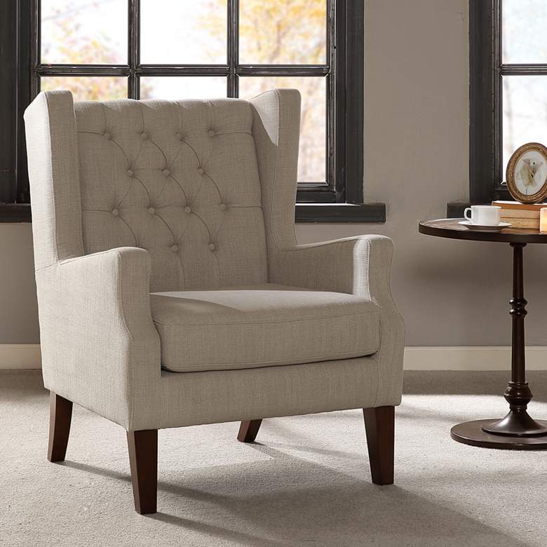 Image 1 Roan Linen Wingback Button Tufted Accent Chair