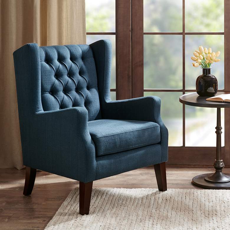 Image 1 Roan Navy Wingback Button Tufted Accent Chair