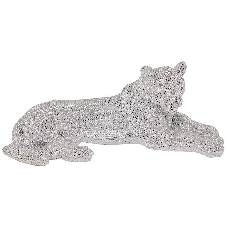 Image 2 Roaring Art 39" Wide Silver Faceted Diamond Leopard Statue