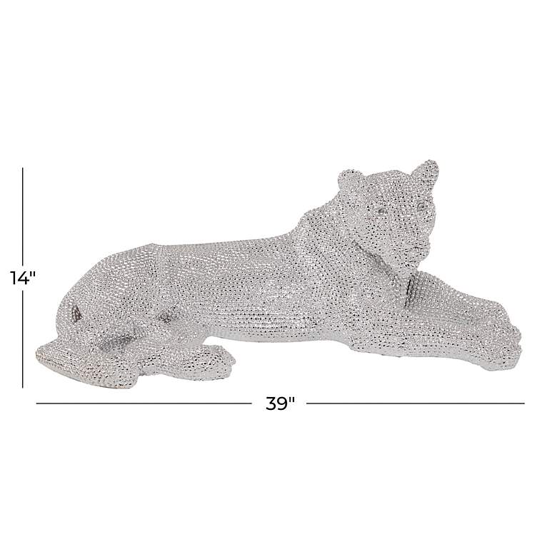 Image 7 Roaring Art 39" Wide Silver Faceted Diamond Leopard Statue more views