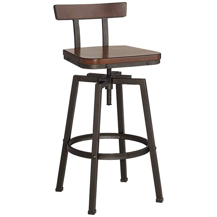 Roark Dark Wood and Bronze Adjustable Swivel Barstool #4V952