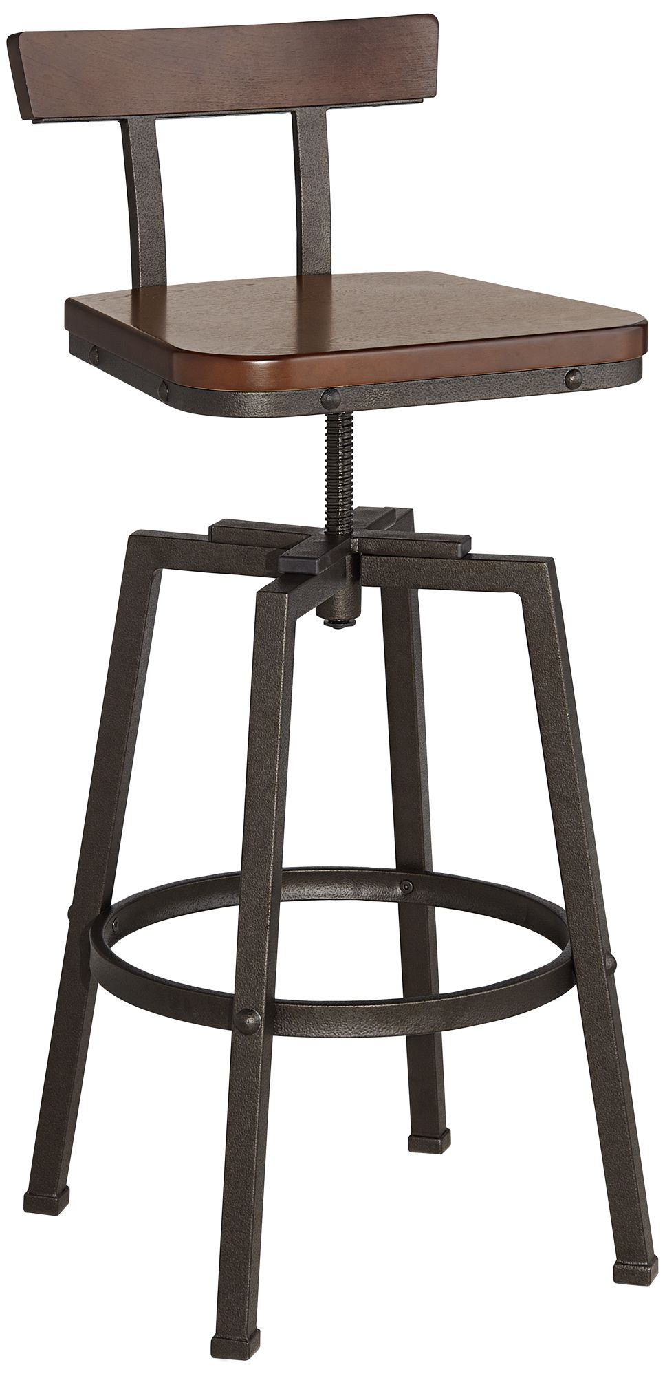 Roark Dark Wood and Bronze Adjustable Swivel Barstool in scene