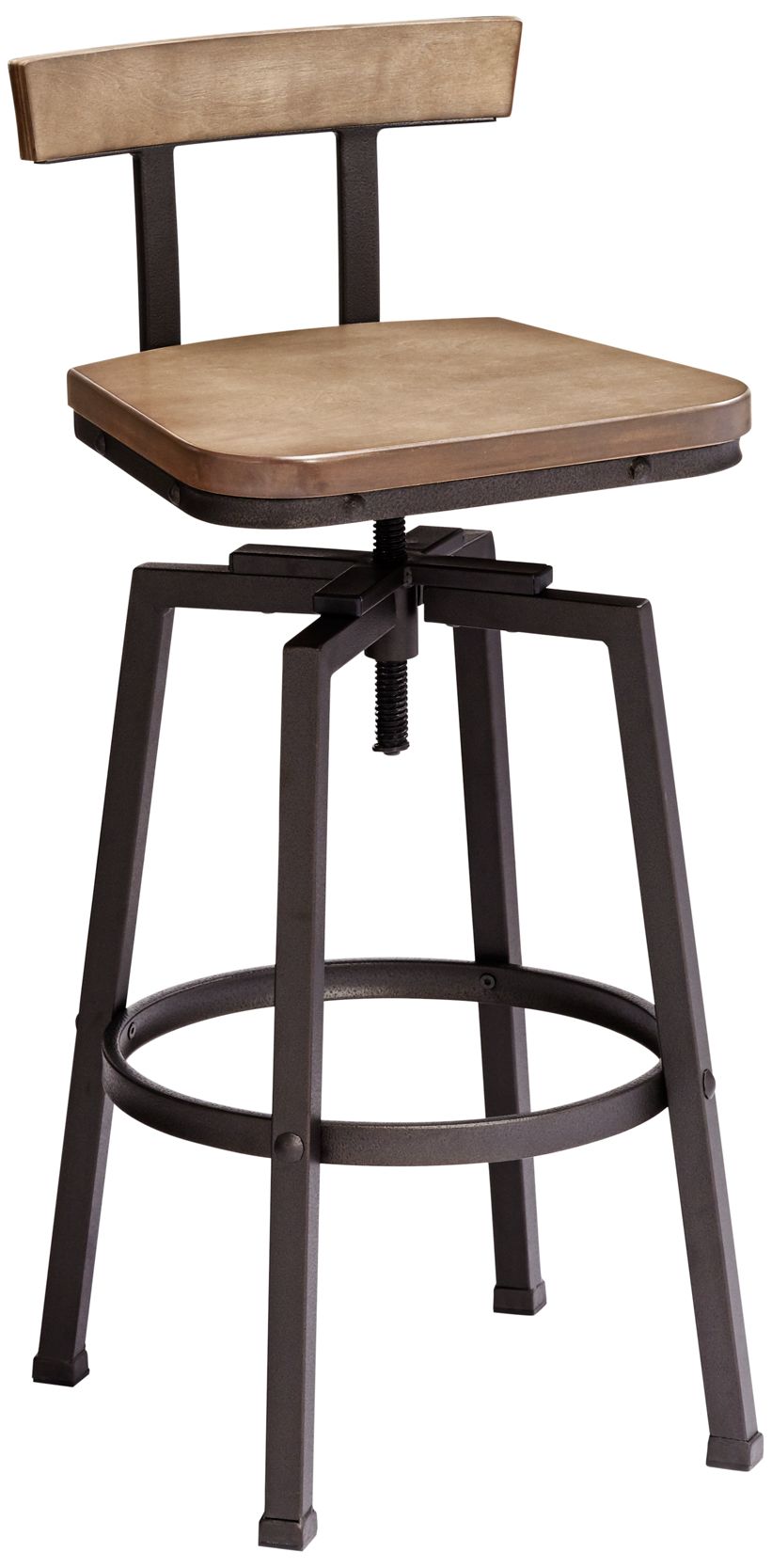 Roark Wood and Bronze Adjustable Seat Height Swivel Barstool