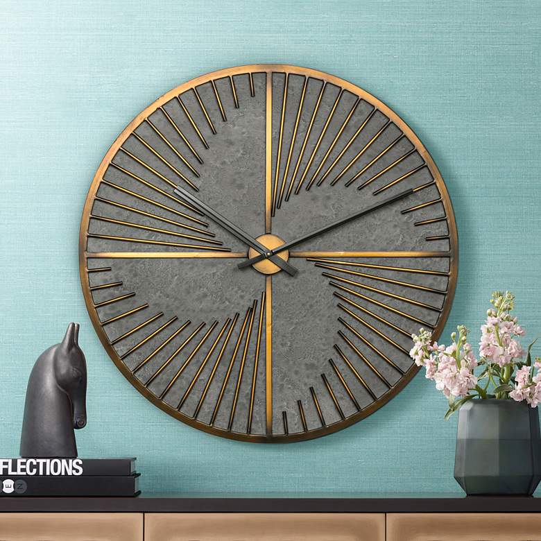 Image 1 Roberston Glossy Aged Bronze 35 inch Round Wall Clock