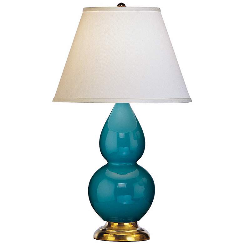 Image 1 Robert Abbey 22 3/4 inch Brass and Peacock Blue Ceramic Table Lamp