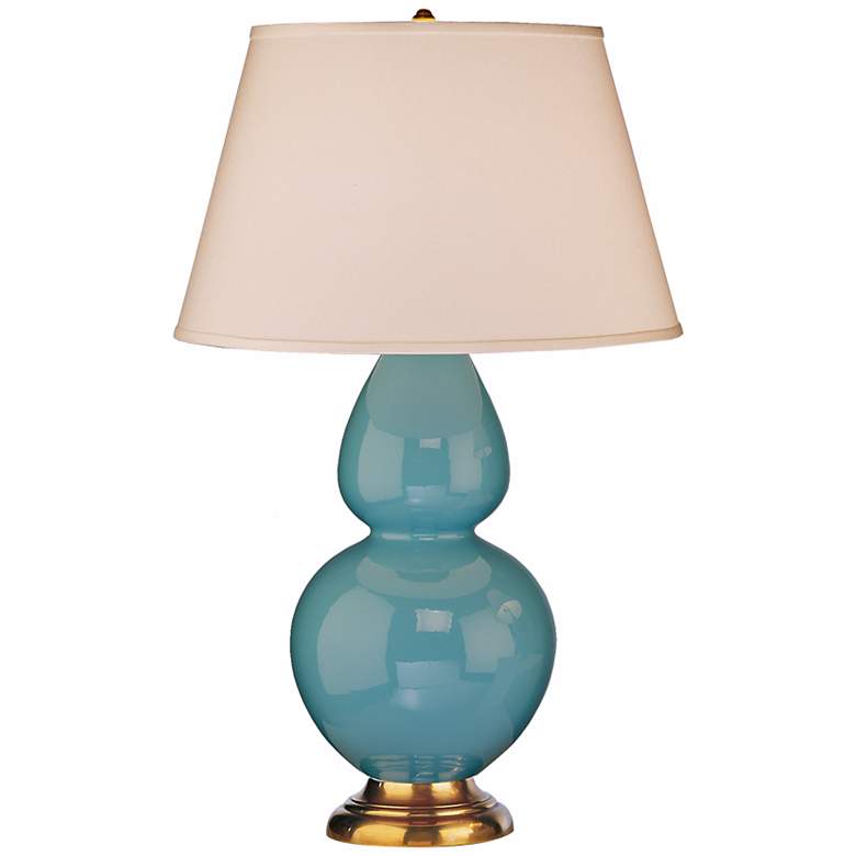 Image 1 Robert Abbey 31" Egg Blue Ceramic and Brass Table Lamp