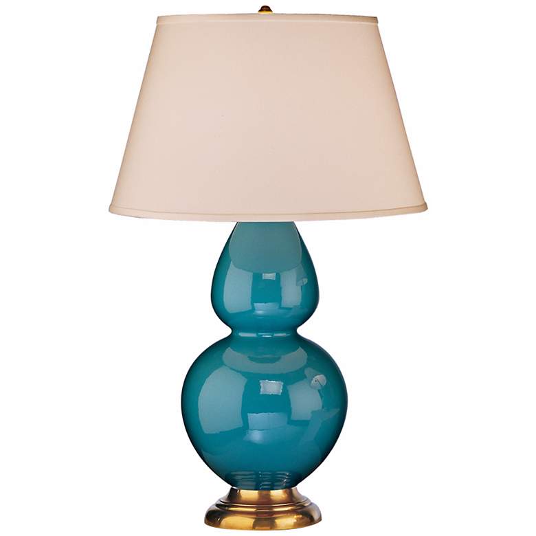 Image 1 Robert Abbey 31" Peacock Blue Ceramic and Brass Table Lamp