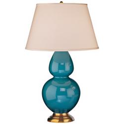 Robert Abbey 31&quot; Peacock Blue Ceramic and Brass Table Lamp