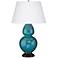 Robert Abbey 31" Peacock Blue Ceramic and Bronze Table Lamp