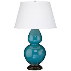 Robert Abbey 31&quot; Peacock Blue Ceramic and Bronze Table Lamp
