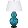 Robert Abbey 31" Peacock Blue Ceramic and Bronze Table Lamp