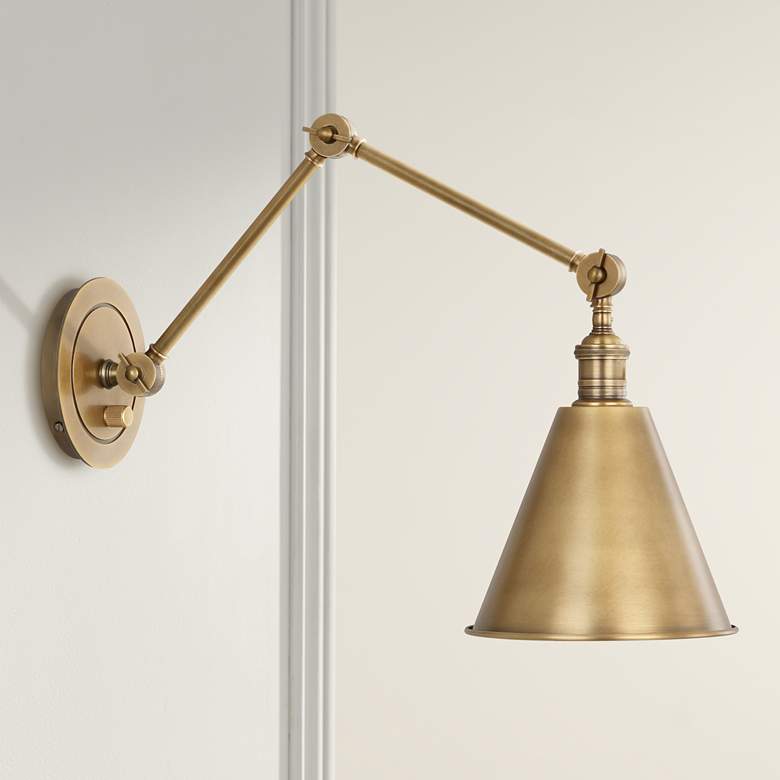 Image 1 Robert Abbey Alloy Warm Brass Plug-In Swing Arm Wall Lamp with Cord Cover