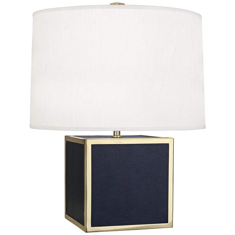 Image 1 Robert Abbey Anna Navy Cube Faux Snakeskin Accent Lamp