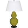 Robert Abbey Apple Green and Bronze Double Gourd Ceramic Table Lamp