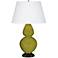 Robert Abbey Apple Green and Bronze Double Gourd Ceramic Table Lamp