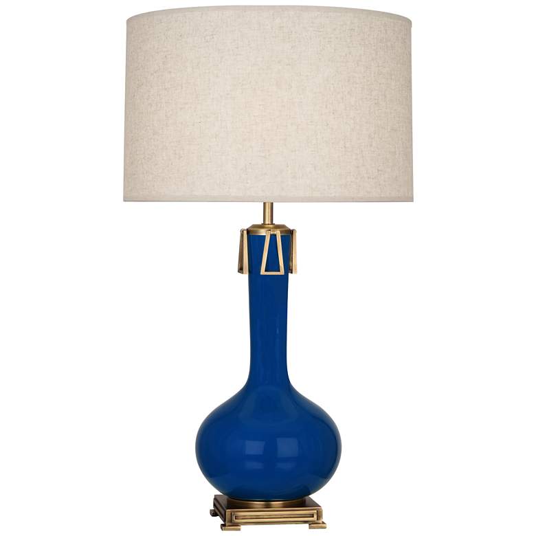 Image 1 Robert Abbey, Athena, Cobalt Glazed Ceramic, Brass Accents, Table Lamp