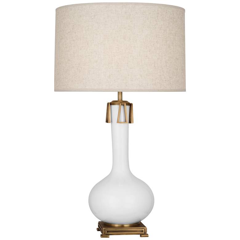 Image 1 Robert Abbey, Athena, Daisy Glazed Ceramic, Brass Accents, Table Lamp
