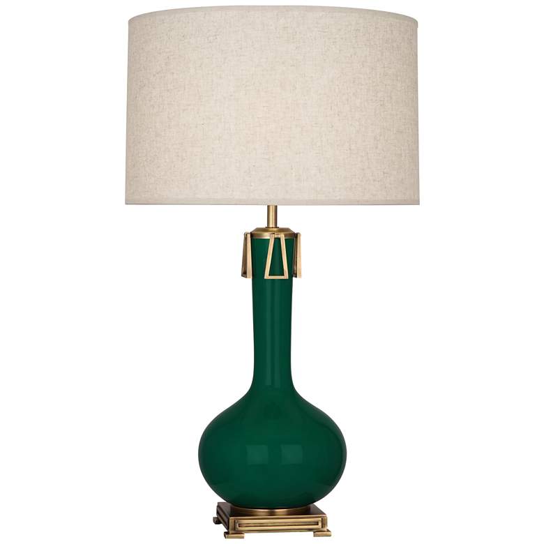 Image 1 Robert Abbey, Athena, Jungle Glazed Ceramic, Brass Accents, Table Lamp