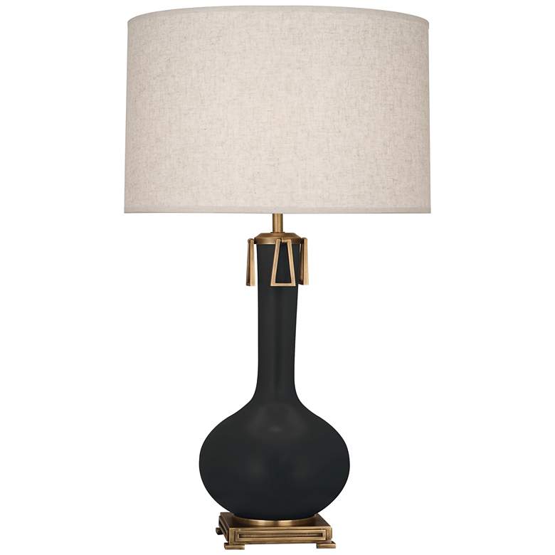 Image 1 Robert Abbey, Athena, Matte Obsidian Ceramic, Brass Accent, Table Lamp