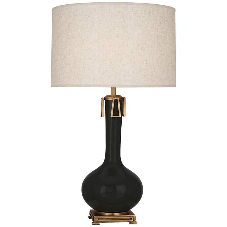 Image 1 Robert Abbey, Athena, Obsidian Ceramic, Brass Accent, Table Lamp