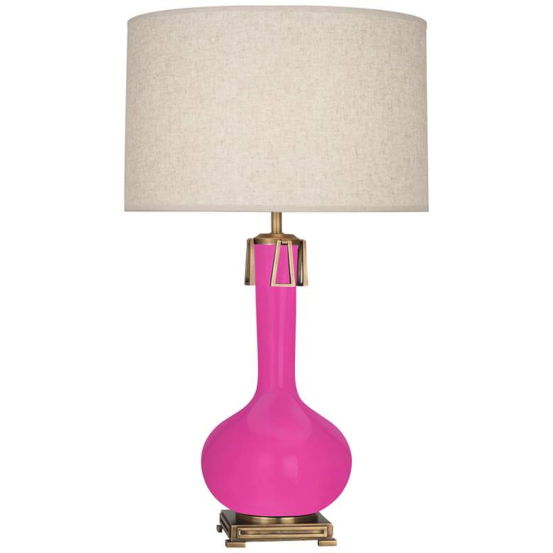 Image 1 Robert Abbey, Athena, Razzle Rose, Ceramic, Brass Accents, Table Lamp
