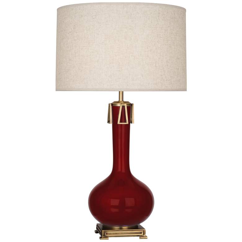 Image 1 Robert Abbey, Athena, Sangria Glazed Ceramic, Brass Accents, Table Lamp