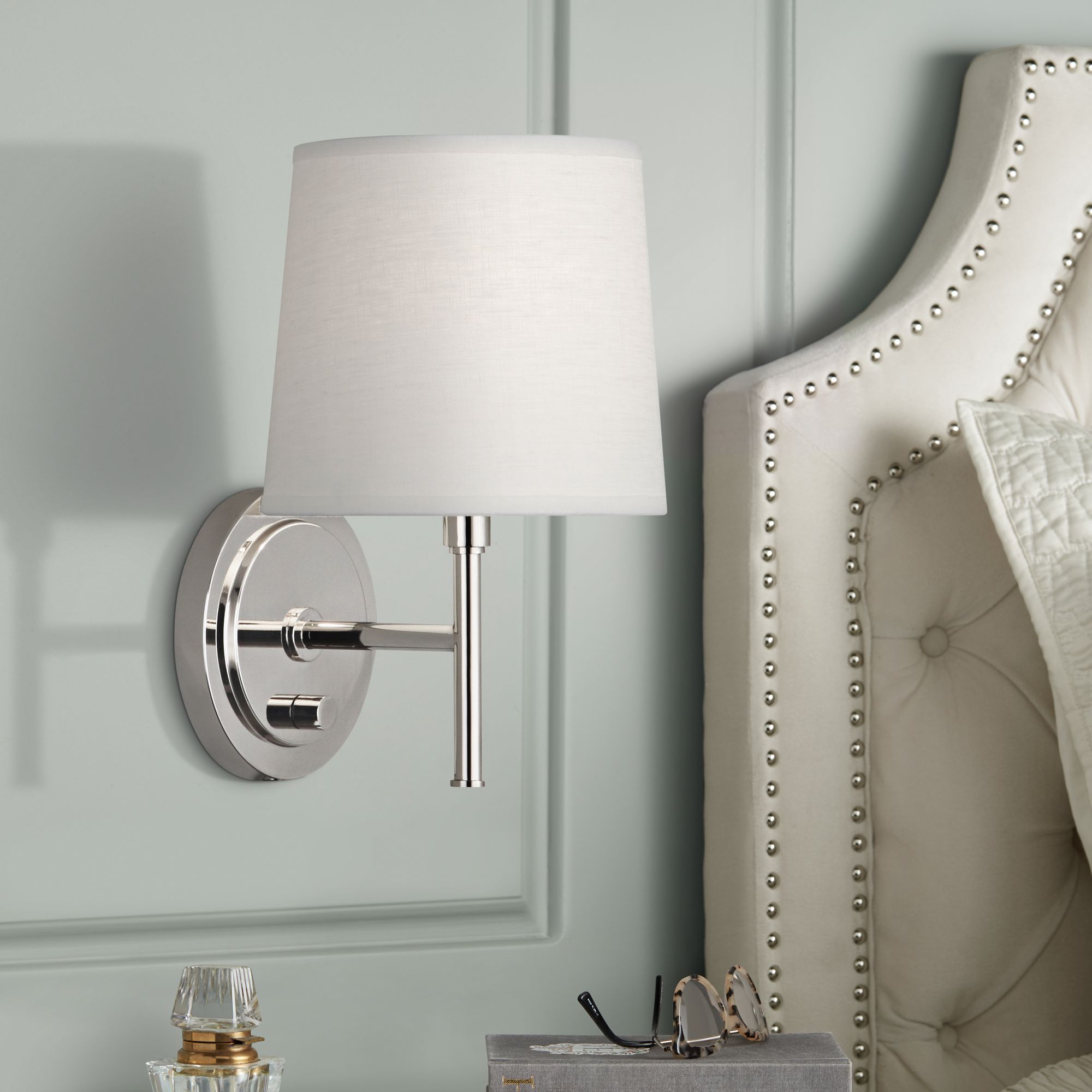 Nickel plug deals in wall sconce