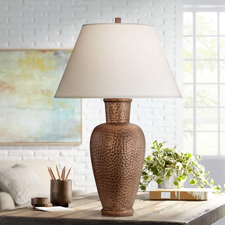 Image 1 Robert Abbey Beaux Arts 31" High Hammered Metal Copper Table Lamp