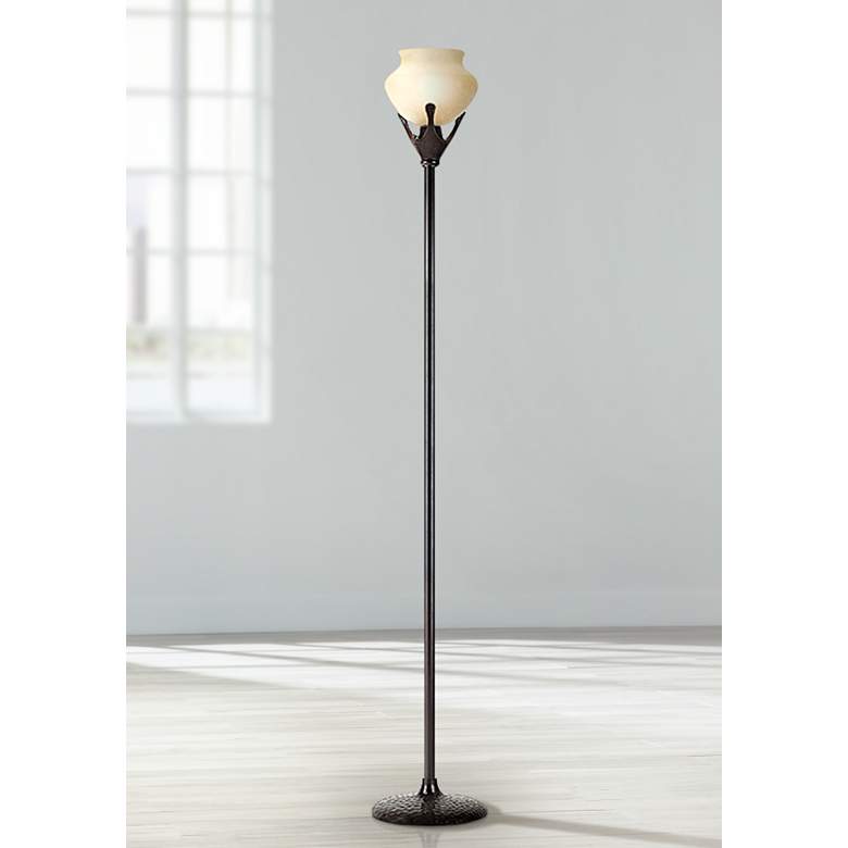 Image 1 Robert Abbey Beaux Arts 69" Amber Glass Torchiere Floor Lamp